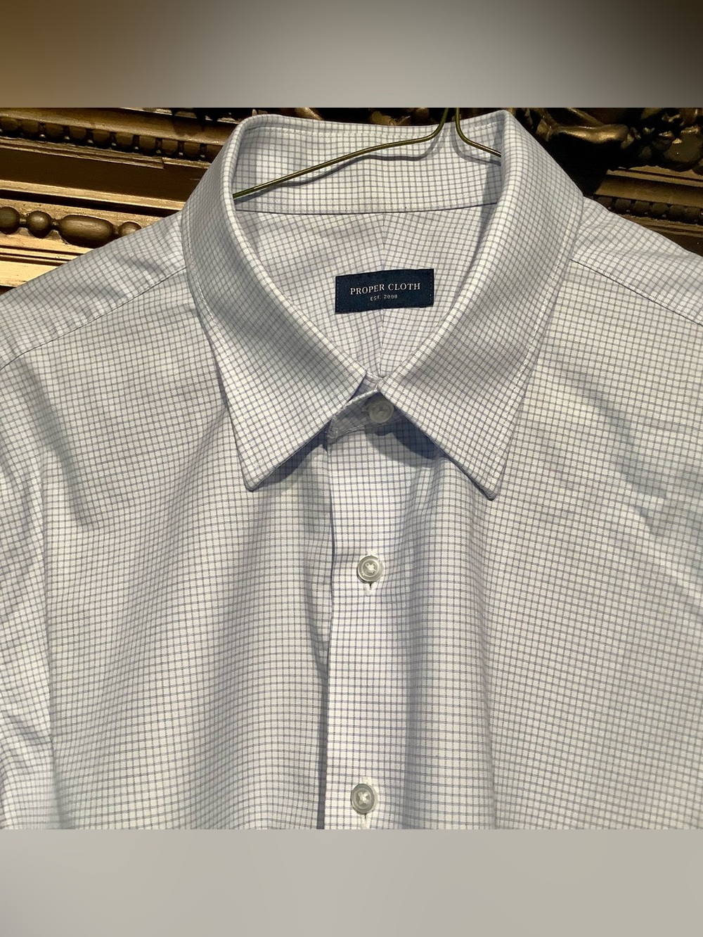 Proper Cloth Light Blue Micro-Grid Men’s Dress Shirt Sz 17/35